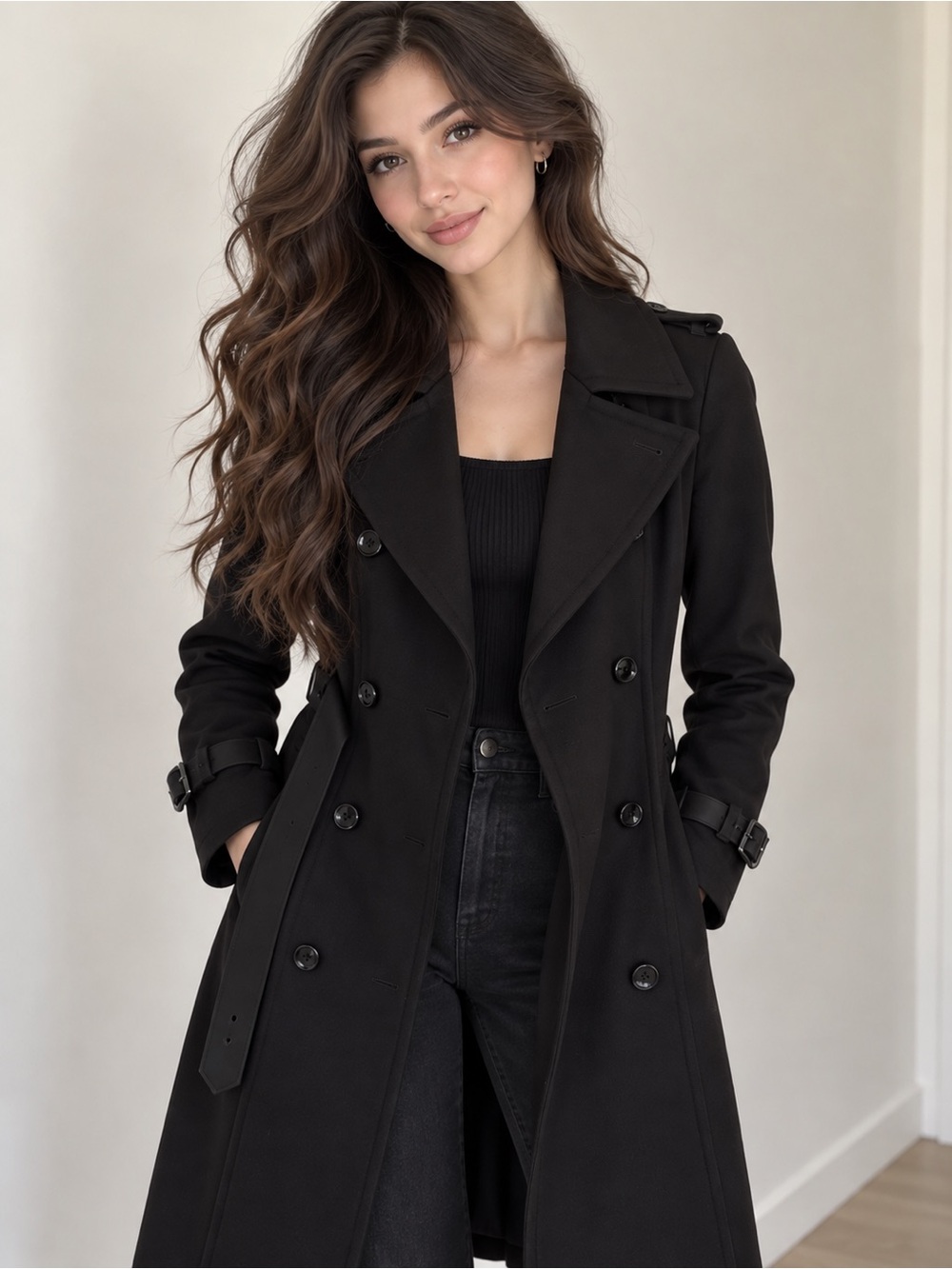 NWT Burberry London Dunington Black Double-Breasted Long Coat